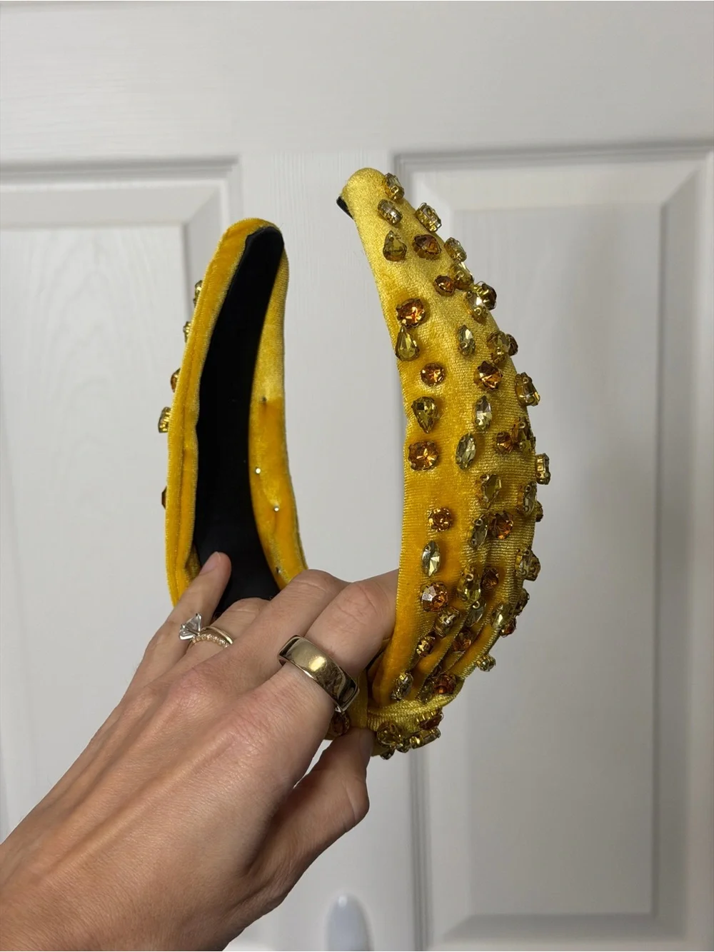 Bejeweled Yellow Velvet Knotted Headband